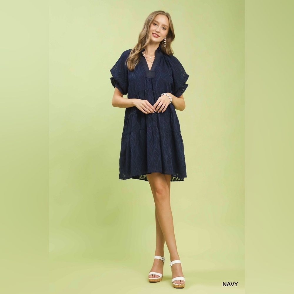 🍂 Umgee Textured Tiered Ruffle Collar Mini Dress – Navy 🍂🛍️